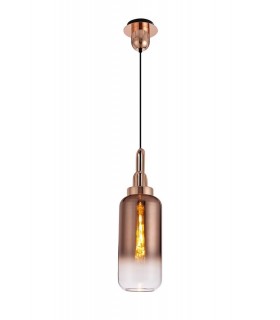 1 Light Ceiling Pendant E27 With 30cm Cylinder Glass, Copper, Matt Black, Clear - 1