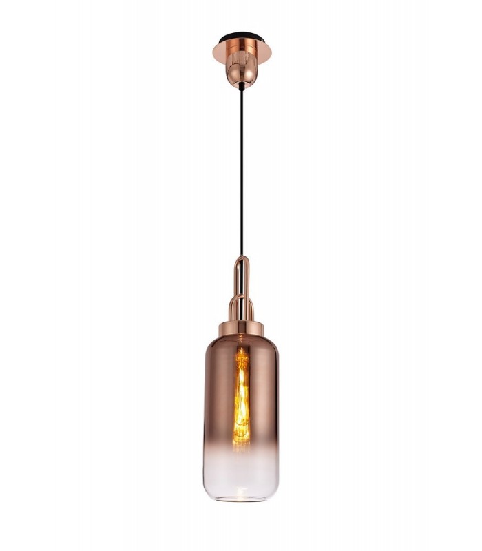 1 Light Ceiling Pendant E27 With 30cm Cylinder Glass, Copper, Matt Black, Clear - 1