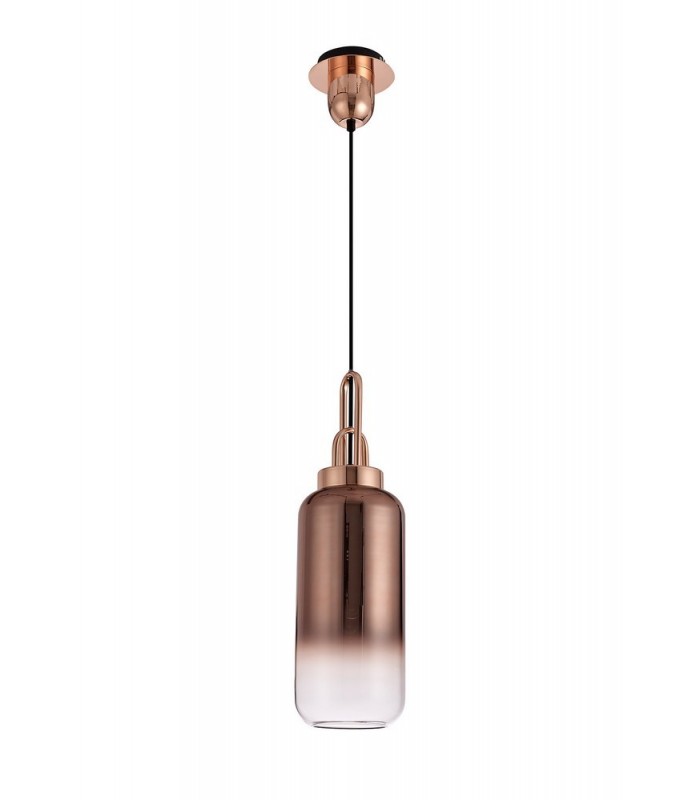 1 Light Ceiling Pendant E27 With 30cm Cylinder Glass, Copper, Matt Black, Clear - 3
