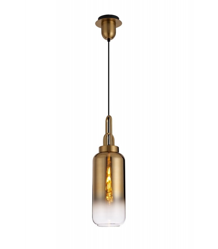 1 Light Ceiling Pendant E27 With 30cm Cylinder Glass, Brass Gold, Matt Black, Clear - 4