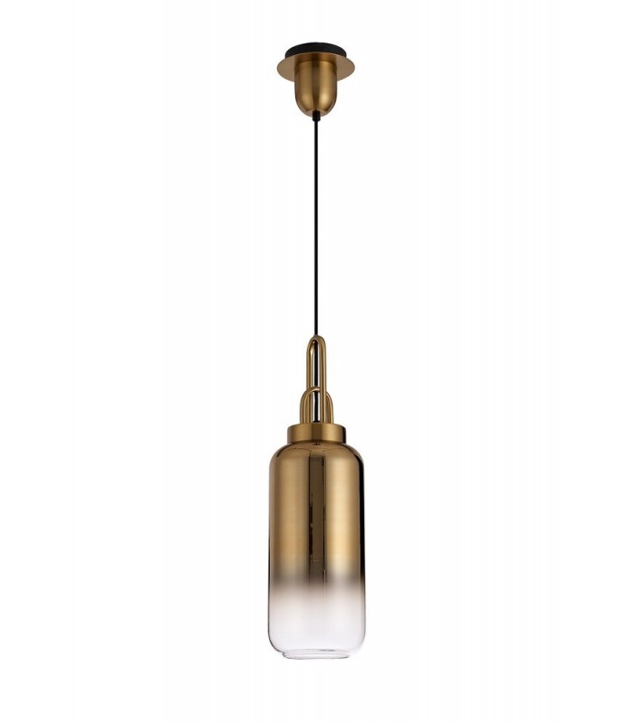1 Light Ceiling Pendant E27 With 30cm Cylinder Glass, Brass Gold, Matt Black, Clear - 5