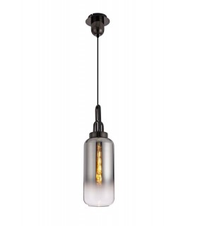 1 Light Ceiling Pendant E27 With 30cm Cylinder Glass, Black Chrome, Matt Black, Smoked, Clear - 1
