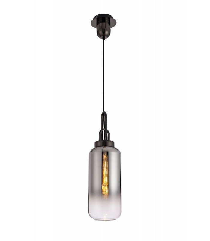 1 Light Ceiling Pendant E27 With 30cm Cylinder Glass, Black Chrome, Matt Black, Smoked, Clear - 1