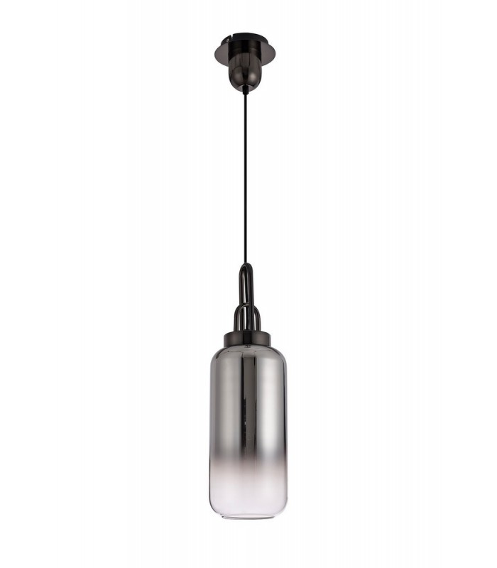 1 Light Ceiling Pendant E27 With 30cm Cylinder Glass, Black Chrome, Matt Black, Smoked, Clear - 5
