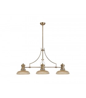 3 Light Telescopic Ceiling Pendant E27 With 30cm Round Glass Shade, Antique Brass, Amber - 1