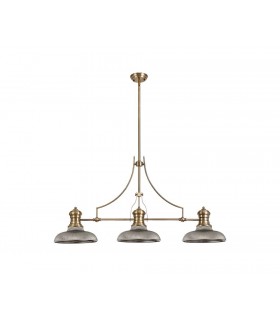 3 Light Telescopic Ceiling Pendant E27 With 30cm Round Glass Shade, Antique Brass, Smoked - 1