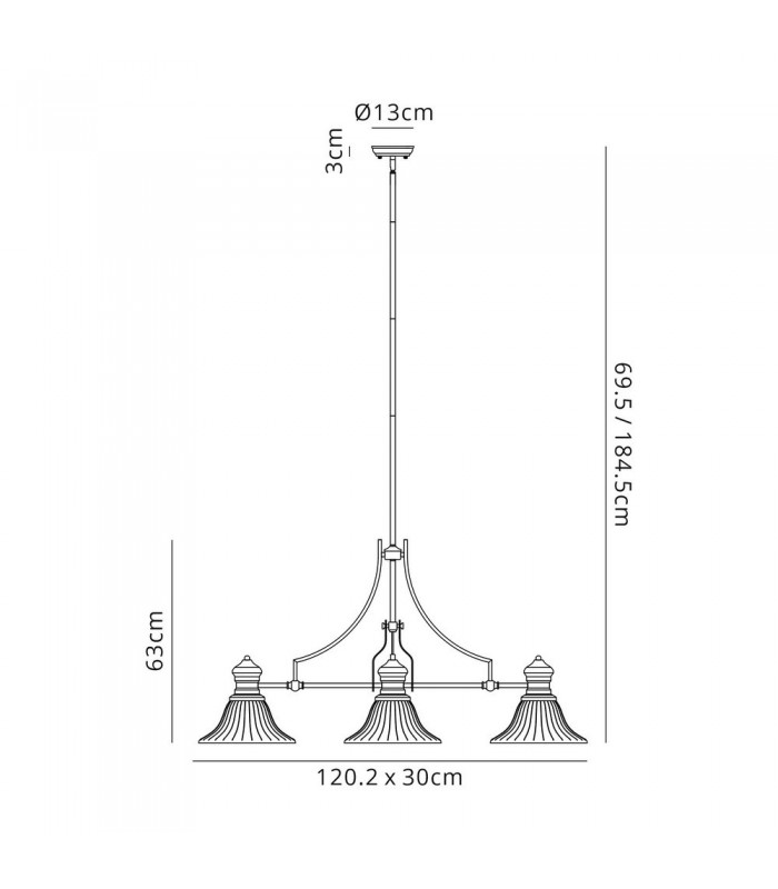 3 Light Telescopic Ceiling Pendant E27 With 30cm Bell Glass Shade, Antique Brass, Clear - 2