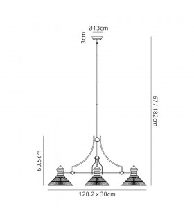 3 Light Telescopic Ceiling Pendant E27 With 30cm Cone Glass Shade, Antique Brass, Clear - 2