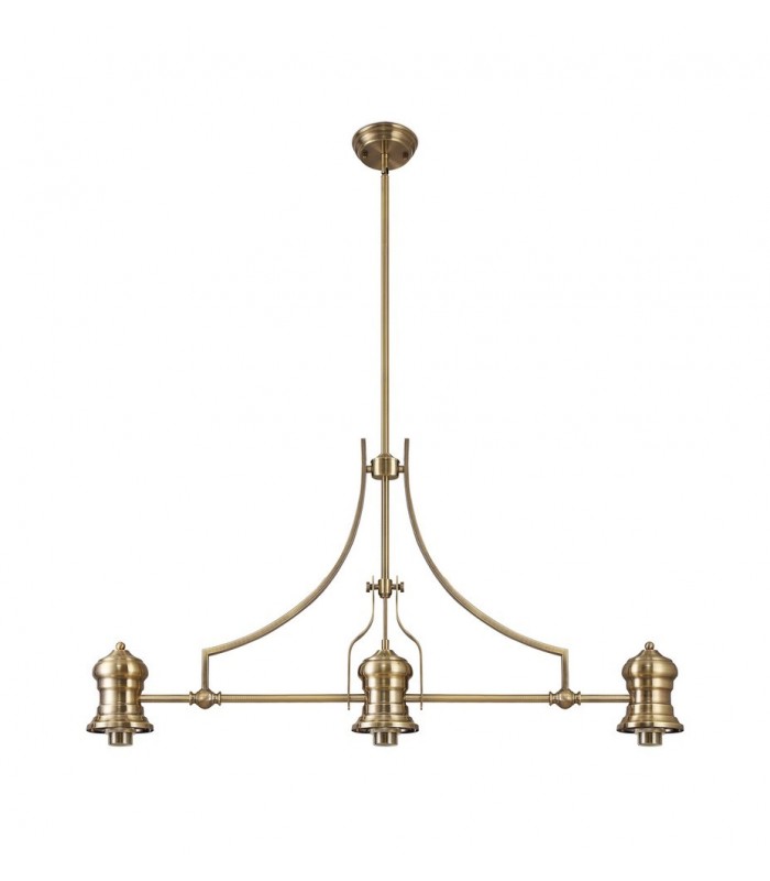 3 Light Telescopic Ceiling Pendant E27 With 30cm Dome Glass Shade, Antique Brass, Clear - 11