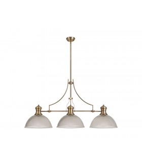 3 Light Telescopic Ceiling Pendant E27 With 38cm Dome Glass Shade, Antique Brass, Clear - 1