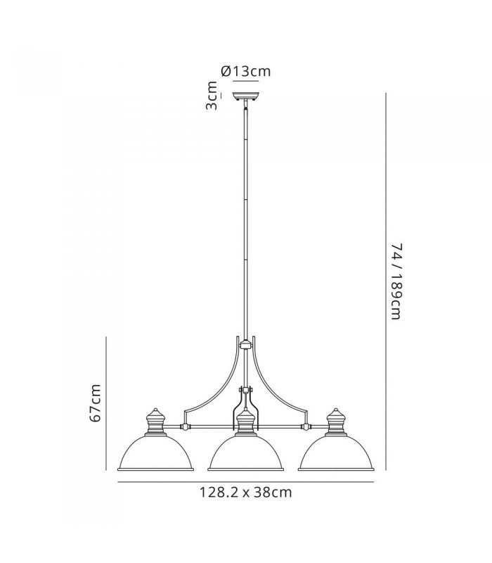 3 Light Telescopic Ceiling Pendant E27 With 38cm Dome Glass Shade, Antique Brass, Clear - 2