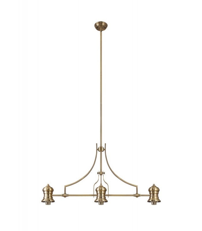 3 Light Telescopic Ceiling Pendant E27 With 30cm Flat Round Glass Shade, Antique Brass, Clear - 7