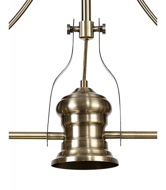 3 Light Telescopic Ceiling Pendant E27 With 30cm Flat Round Glass Shade, Antique Brass, Clear - 9
