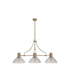 3 Light Telescopic Ceiling Pendant E27 With 33.5cm Prismatic Glass Shade, Antique Brass, Clear - 1