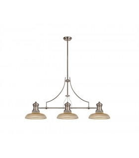 3 Light Telescopic Ceiling Pendant E27 With 30cm Round Glass Shade, Polished Nickel, Amber - 1