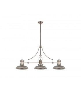 3 Light Telescopic Ceiling Pendant E27 With 30cm Round Glass Shade, Polished Nickel, Smoked - 1