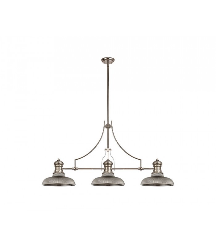 3 Light Telescopic Ceiling Pendant E27 With 30cm Round Glass Shade, Polished Nickel, Smoked - 1