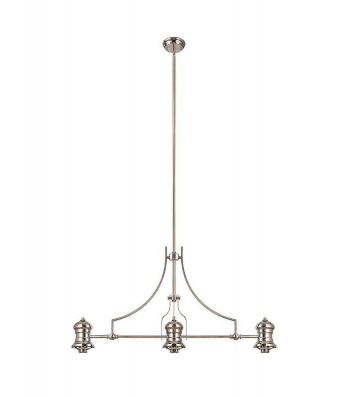 3 Light Telescopic Ceiling Pendant E27 With 30cm Round Glass Shade, Polished Nickel, Smoked - 7