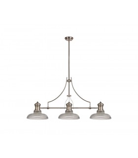 3 Light Telescopic Ceiling Pendant E27 With 30cm Round Glass Shade, Polished Nickel, Clear - 1