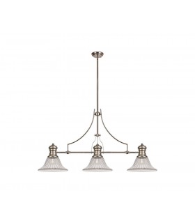 3 Light Telescopic Ceiling Pendant E27 With 30cm Bell Glass Shade, Polished Nickel, Clear - 1