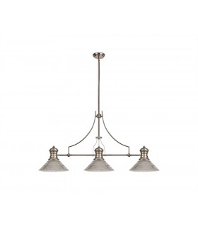 3 Light Telescopic Ceiling Pendant E27 With 30cm Cone Glass Shade, Polished Nickel, Clear - 1