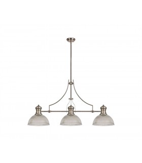 3 Light Telescopic Ceiling Pendant E27 With 30cm Dome Glass Shade, Polished Nickel, Clear - 1