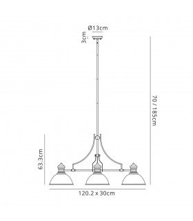 3 Light Telescopic Ceiling Pendant E27 With 30cm Dome Glass Shade, Polished Nickel, Clear - 2