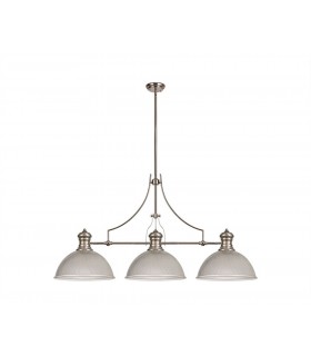 3 Light Telescopic Ceiling Pendant E27 With 38cm Dome Glass Shade, Polished Nickel, Clear - 1