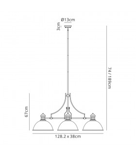 3 Light Telescopic Ceiling Pendant E27 With 38cm Dome Glass Shade, Polished Nickel, Clear - 2