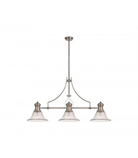 3 Light Telescopic Ceiling Pendant E27 With 30cm Smooth Bell Glass Shade, Polished Nickel, Clear - 1