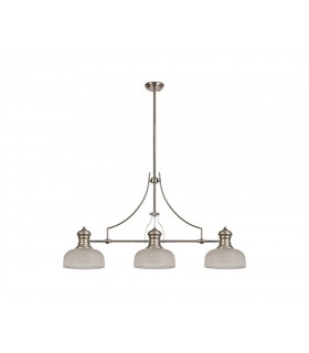 3 Light Telescopic Ceiling Pendant E27 With 26.5cm Prismatic Glass Shade, Polished Nickel, Clear - 1