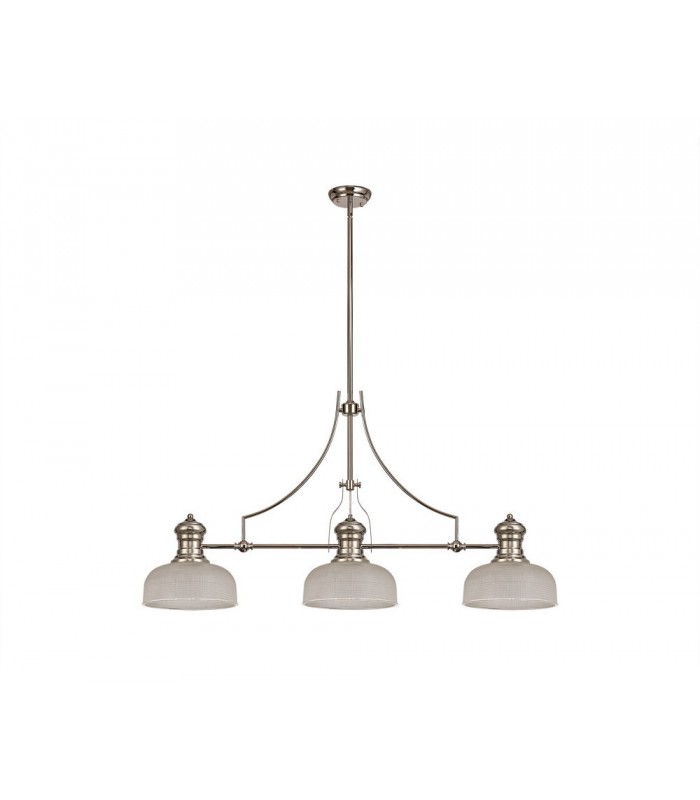 3 Light Telescopic Ceiling Pendant E27 With 26.5cm Prismatic Glass Shade, Polished Nickel, Clear - 1