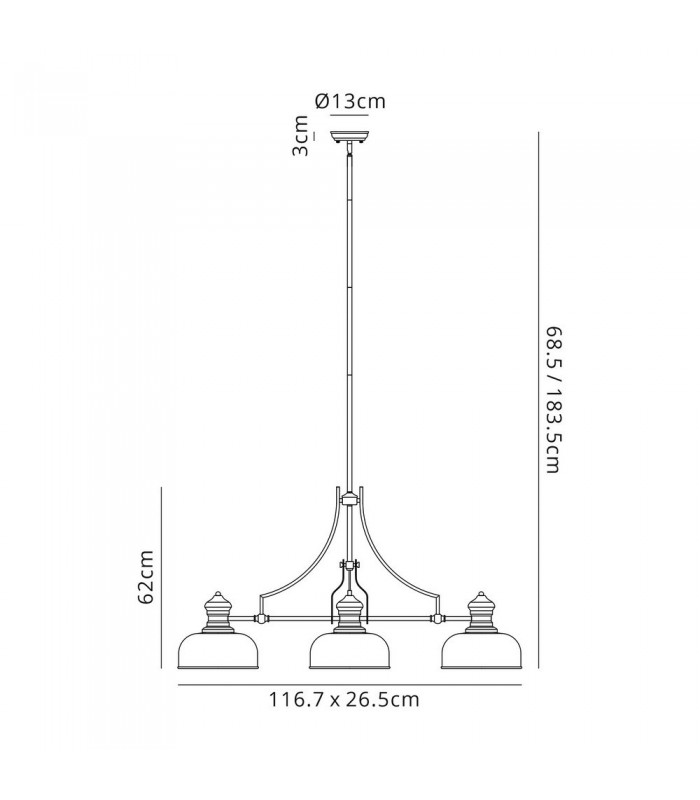 3 Light Telescopic Ceiling Pendant E27 With 26.5cm Prismatic Glass Shade, Polished Nickel, Clear - 2