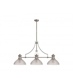 3 Light Telescopic Ceiling Pendant E27 With 33.5cm Prismatic Glass Shade, Polished Nickel, Clear - 1