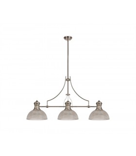 3 Light Telescopic Ceiling Pendant E27 With 30cm Prismatic Glass Shade, Polished Nickel, Clear - 1