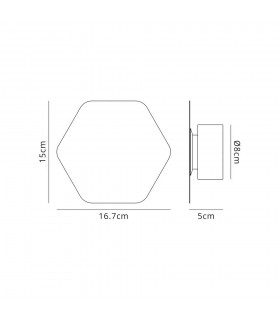 Magnetic Base Wall Lamp, 12W LED 3000K 498lm, 15cm Horizontal Hexagonal, Sand White - 2