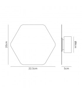 Magnetic Base Wall Lamp, 12W LED 3000K 498lm, 20cm Horizontal Hexagonal, Sand White - 2