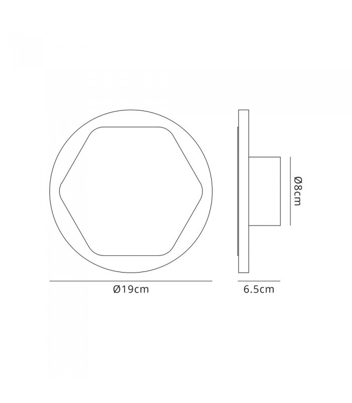 Magnetic Base Wall Lamp, 12W LED 3000K 498lm, 15, 19cm Horizontal Hexagonal Centre, Sand White, Round Acrylic Frosted Diffuser -