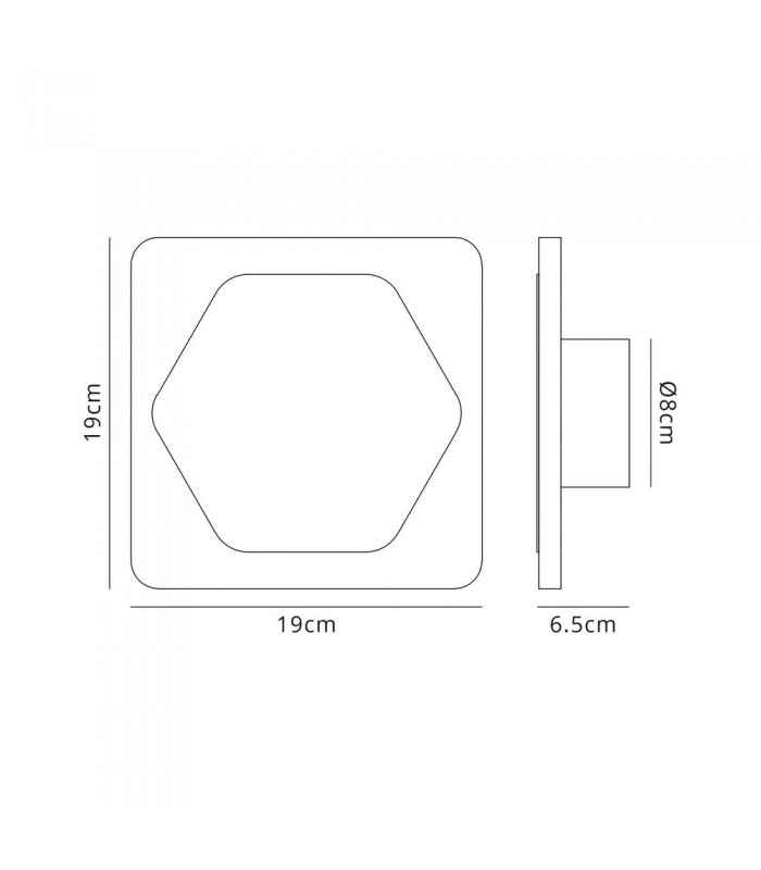 Magnetic Base Wall Lamp, 12W LED 3000K 498lm, 15cm Horizontal Hexagonal 19cm Square Centre, Sand White, Acrylic Frosted Diffuser