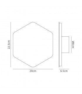 Magnetic Base Wall Lamp, 12W LED 3000K 498lm, 20, 19cm Vertical Hexagonal Centre, Sand White, Acrylic Frosted Diffuser - 2