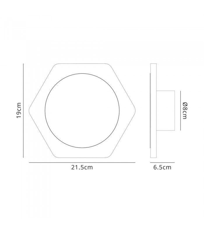 Magnetic Base Wall Lamp, 12W LED 3000K 498lm, 15cm Round 19cm Horizontal Hexagonal Centre, Sand White, Acrylic Frosted Diffuser 