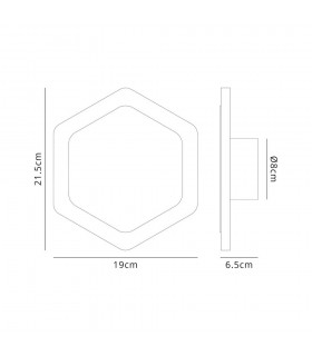 Magnetic Base Wall Lamp, 12W LED 3000K 498lm, 15, 19cm Vertical Hexagonal Centre, Sand White, Acrylic Frosted Diffuser - 2
