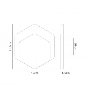 Magnetic Base Wall Lamp, 12W LED 3000K 498lm, 15, 19cm Vertical Hexagonal Bottom Offset, Sand White, Acrylic Frosted Diffuser - 