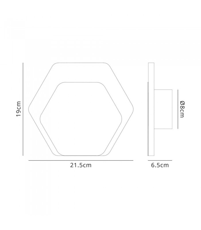 Magnetic Base Wall Lamp, 12W LED 3000K 498lm, 15, 19cm Horizontal Hexagonal Bottom Offset, Sand White, Acrylic Frosted Diffuser 