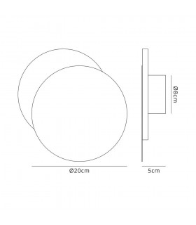 Magnetic Base Wall Lamp, 12W LED 3000K 498lm, 20, 19cm Round Right Offset, Coffee, Acrylic Frosted Diffuser - 2