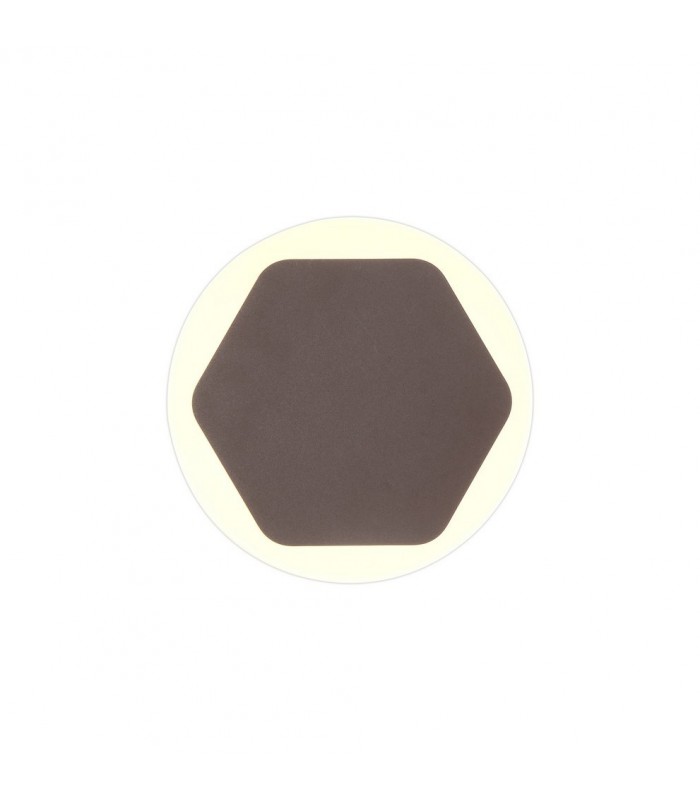 Magnetic Base Wall Lamp, 12W LED 3000K 498lm, 15cm Horizontal Hexagonal 19cm Round Centre, Coffee, Acrylic Frosted Diffuser - 1