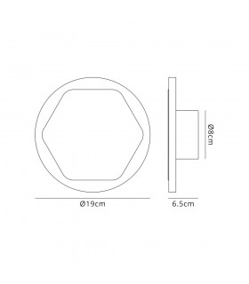 Magnetic Base Wall Lamp, 12W LED 3000K 498lm, 15cm Horizontal Hexagonal 19cm Round Centre, Coffee, Acrylic Frosted Diffuser - 2