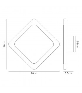 Magnetic Base Wall Lamp, 12W LED 3000K 498lm, 15, 19cm Diamond Centre, Coffee, Acrylic Frosted Diffuser - 2