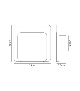 Magnetic Base Wall Lamp, 12W LED 3000K 498lm, 15, 19cm Square Bottom Offset, Coffee, Acrylic Frosted Diffuser - 2