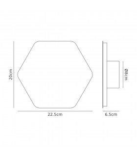 Magnetic Base Wall Lamp, 12W LED 3000K 498lm, 20, 19cm Horizontal Hexagonal Centre, Coffee, Acrylic Frosted Diffuser - 2